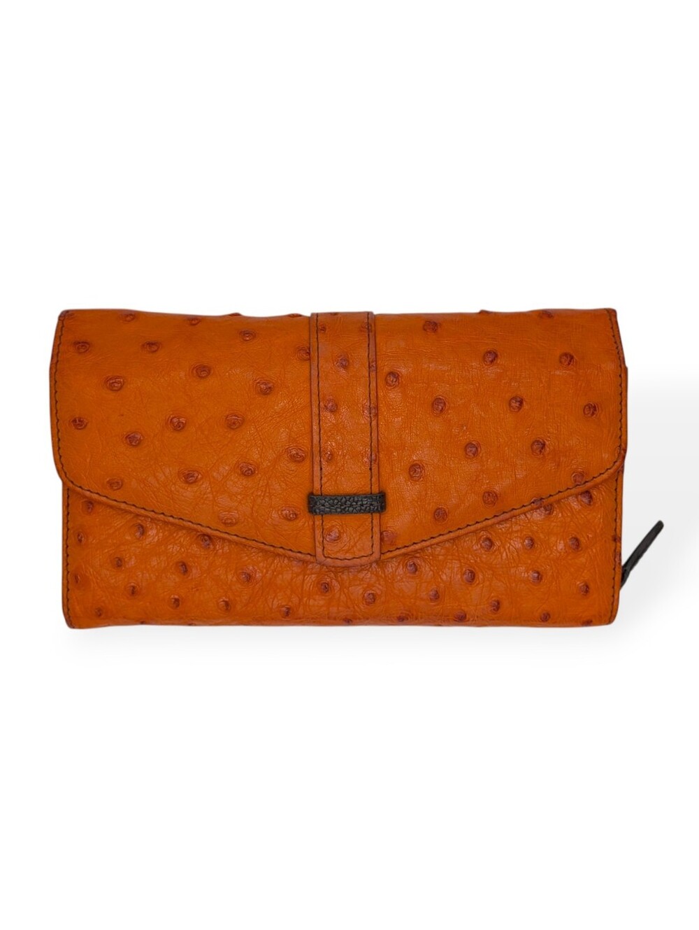 Genuine Ostrich Leather Crossbody Bag Clutch Removable Golden Chain Burnt Orange